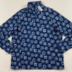 Lands End 1 4 Zip Pullover Fleece Womens XL TALL Blue Snowflakees